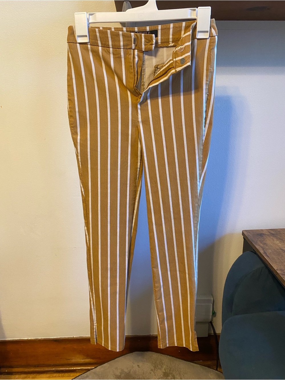 Forever 21 Mustard Yellow/Gold and White Striped Trousers